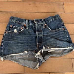 Levi's Dark Blue Distressed Denim Cutoff Shorts